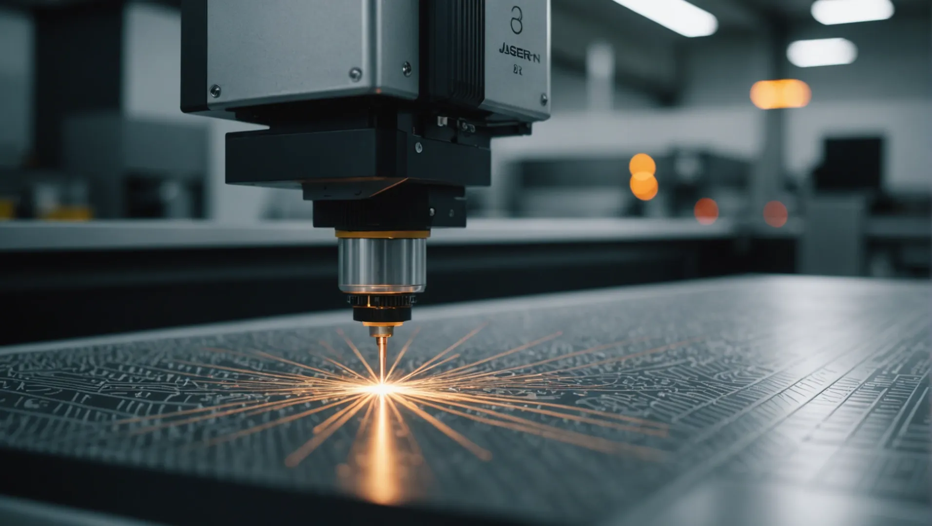 Laser marker head marking a metal surface